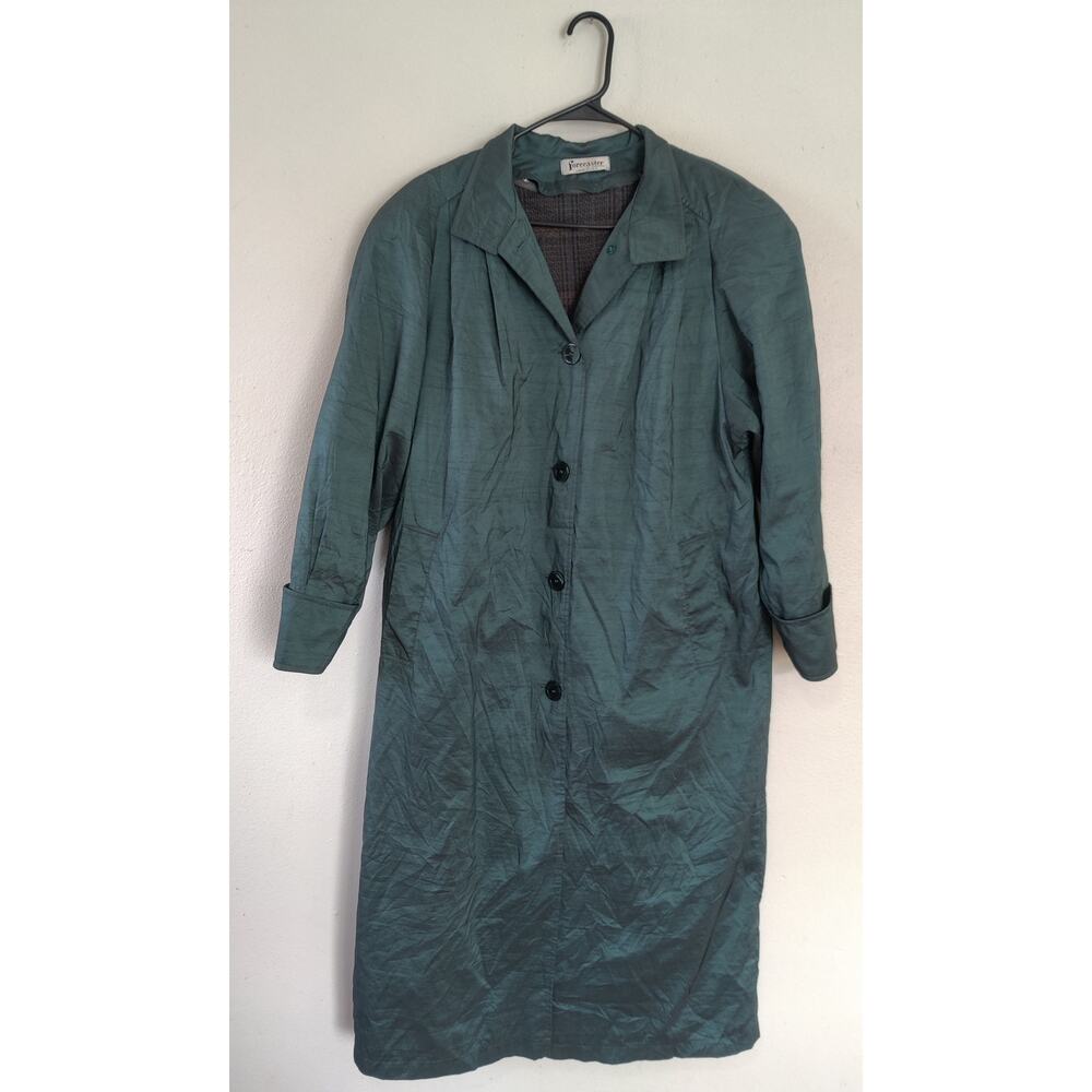 Vintage Forecaster of Boston Eclectic Green Trench Coat Size 7/8 Pockets‎ Lined